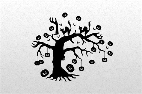 Halloween Tree Night with Pumpkin Svg Graphic by st · Creative Fabrica