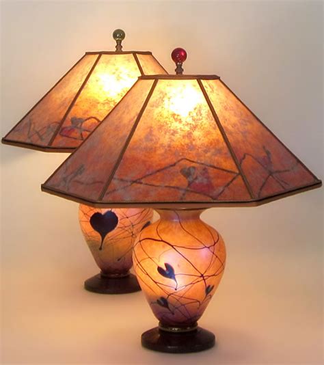 Hearts Art Glass Lamps with Mica Lamp Shades