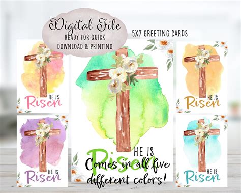 He is Risen Card Printable, Easter Card Pack Digital, Easter Card Set ...