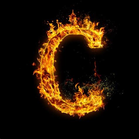 Premium Photo | Letter c. fire flames on black , realistic fire effect with sparks. | Letra c ...