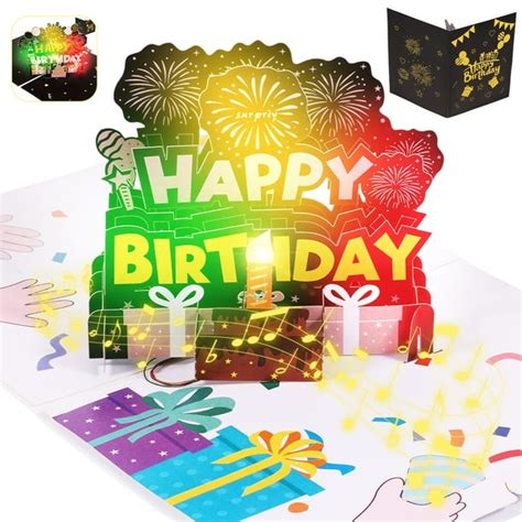 Musical Pop Up Birthday Cards, 3D Blowable LED Light Birthday Cake ...