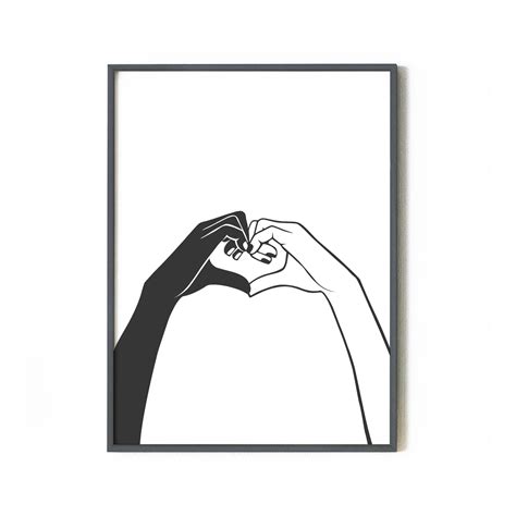 Black White Hand Heart Printable Line Drawing Art Love Hands | Etsy