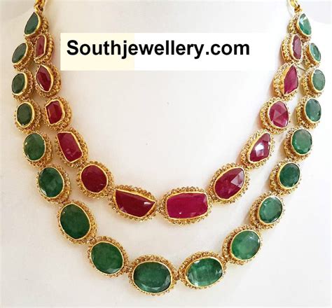 Ruby Emerald Step Necklace - Indian Jewellery Designs