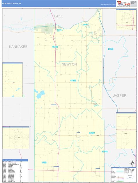 Newton County, IN Zip Code Wall Map Basic Style by MarketMAPS - MapSales