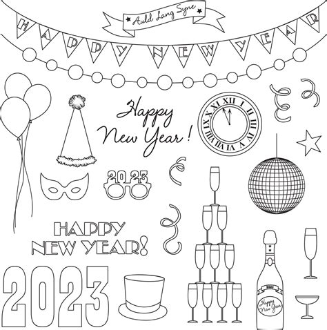 2023 New Years Eve black outline digital stamps 11507946 Vector Art at Vecteezy