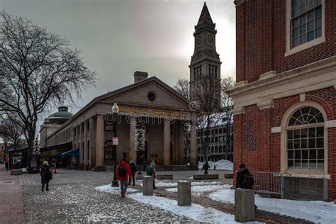 Boston, USA- March 01, 2019: Quincy Market, Shopping Center with Many ...