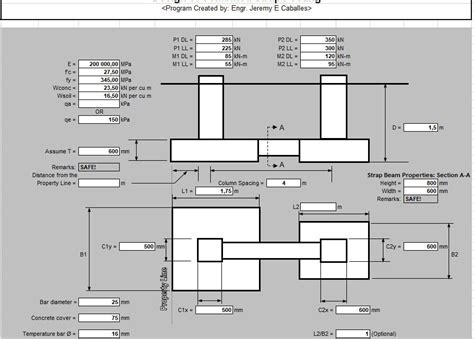 Design Of Combined Strap Footing Spreadsheet