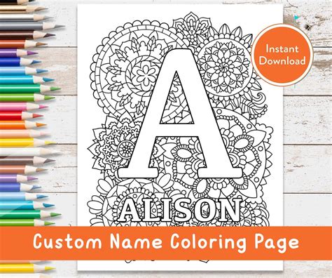 Custom Alphabet Name Mandala Printable Coloring Page DIGITAL INSTANT DOWNLOAD Coloring Page for ...