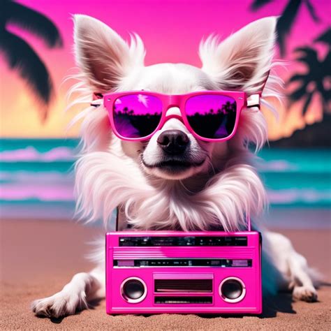 White long haired chihuahua wearing pink glasses - AI Generated Artwork - NightCafe Creator