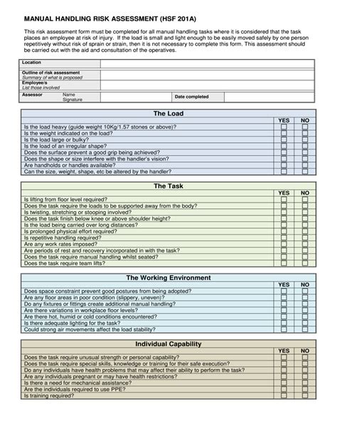 Manual Handling Risk Assessment Template Word Fill Online Printable ...