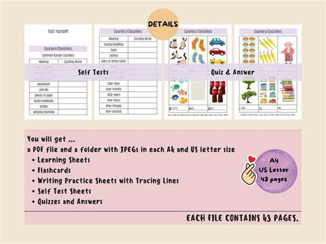 Korean Number Learning Set Korean Worksheets Hangul - Etsy