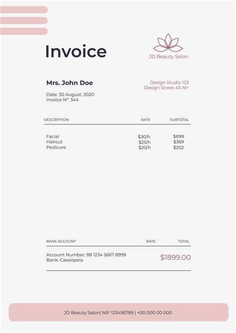 Hair Salon Invoice Template