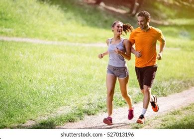 Couple Jogging Running Outdoors Nature Stock Photo 527013196 | Shutterstock