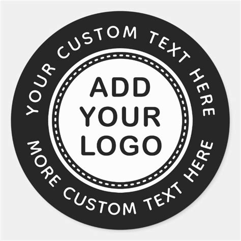 Custom logo and text business template black classic round sticker ...