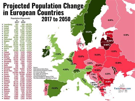 Projected population change in European countries, 2017 to 2050. : r/europe