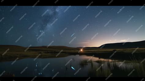 Premium AI Image | A time lapse of a starry night sky with a reflection of the milky way and a ...