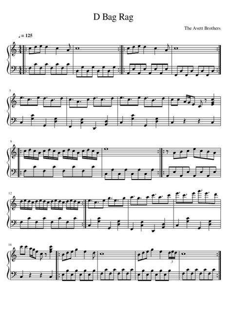 D Bag Rag - The Avett Brothers Piano Sheet Music