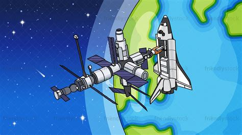 Space Shuttle Docking At ISS Background Cartoon Clipart Vector ...