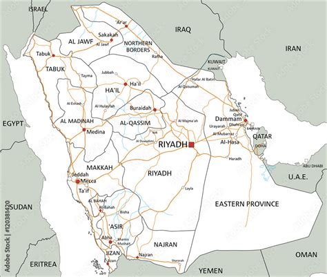 High detailed Saudi Arabia road map with labeling. Stock Vector | Adobe ...