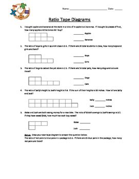 Ratio Tape Diagrams Worksheet **6th Grade Common Core** by Kelsey's Creations