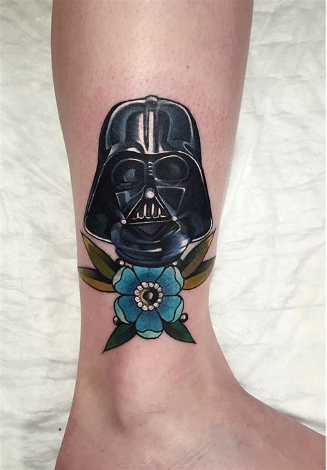 Little colorful detailed Darth Vaders mask tattoo on ankle stylized ...