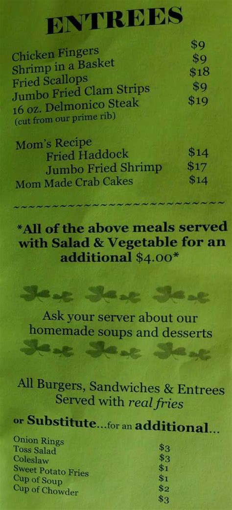 The Shamrock Bar & Grill Menu, Saranac Lake, NY