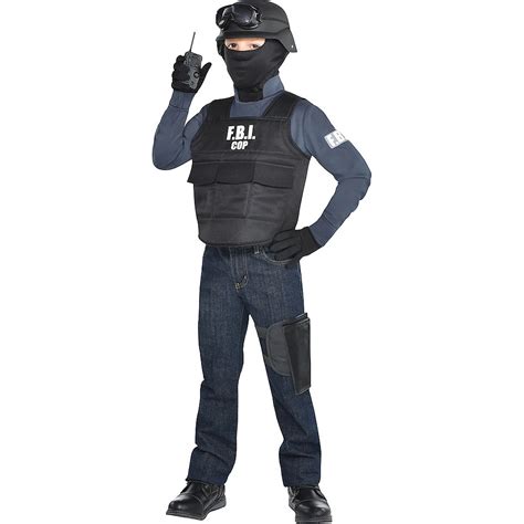 FBI Agent Police Uniform Bulletproof Vest & Helmet Costume Fancy Dress Outfit 3-9years children ...