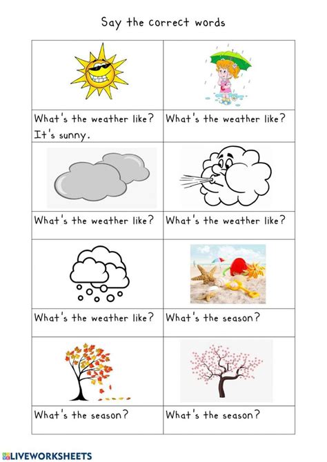 Weather and seasons worksheet | Seasons worksheets, Kindergarten worksheets, Reading ...