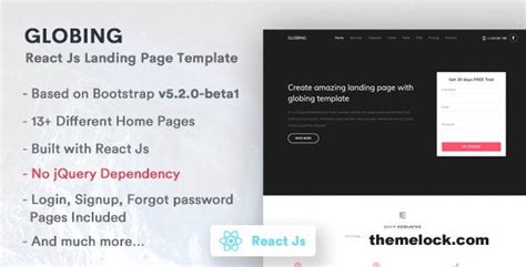 Globing v2.2.0 - React Js Landing Page Template » Themelock.com ...