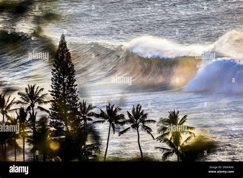 HAWAII, Oahu, North Shore, Eddie Aikau, 2016, locals surfing at Waimea Bay after the Eddie Aikau ...