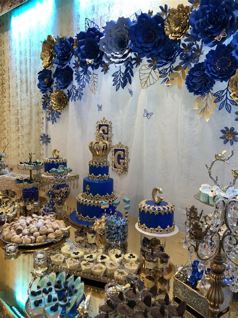 Royal Blue + Gold Paper Flower Backdrop | Quince decorations ...