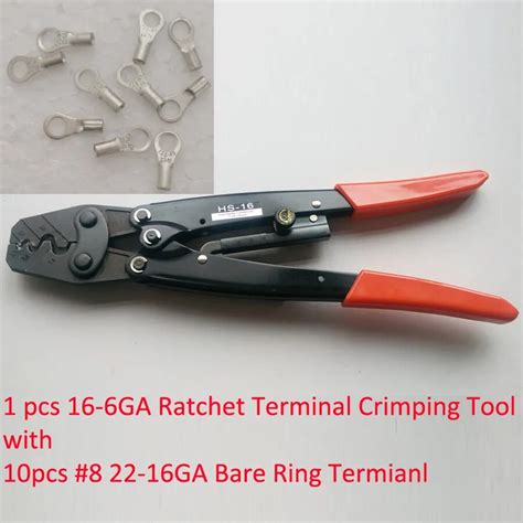 HS 16 Ratchet Terminal Crimper for Non insulated AWG16 6 with 10 #8 22 ...