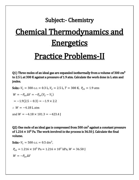 Chemical Thermodynamics and Energetics Practice problems-2 - Subject ...