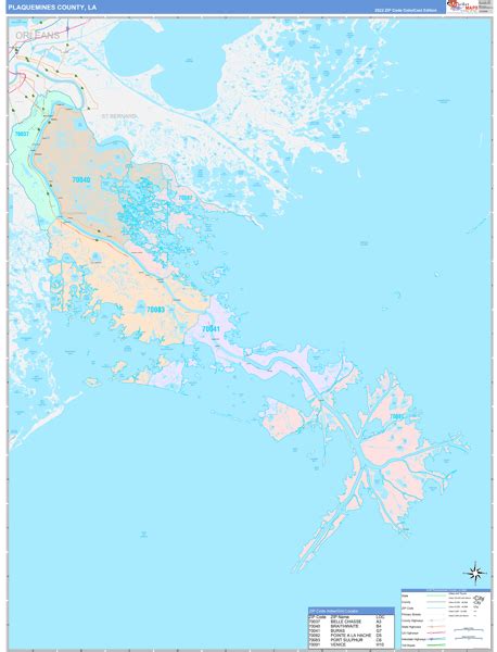 Plaquemines County, LA Wall Map Color Cast Style by MarketMAPS - MapSales