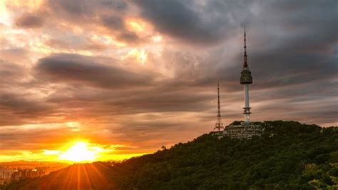 Time Lapse Sunset Seoul Tower South Stock Footage Video (100% Royalty ...