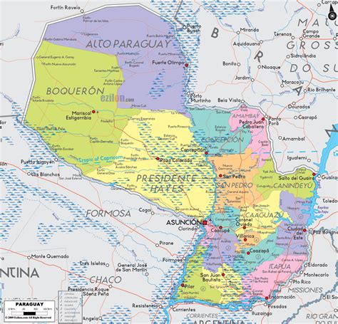 Physical Map Of Paraguay