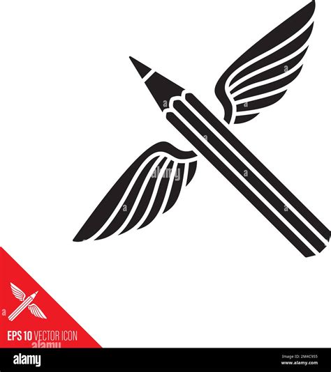 Pencil with wings vector icon. Poetry, imagination and creativity ...