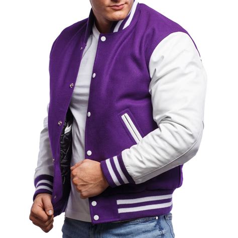 Varsity Base Men Jacket Purple Wool Body White Leather Sleeves ...