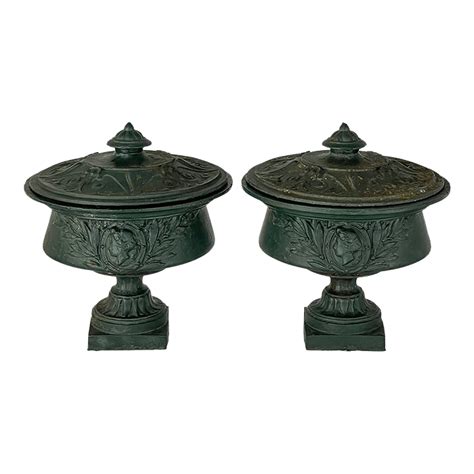 Pair 19th Century French Napoleon III Period Iron Garden Urns | Chairish