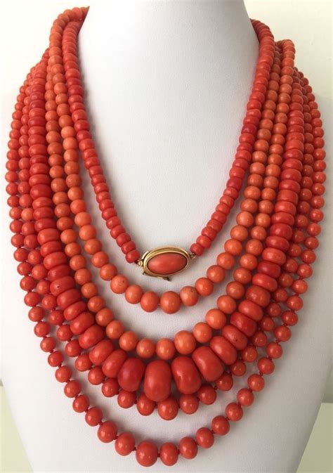 168 gram antique natural un-dyed coral bead coral necklace 18k gold collection | Red coral ...