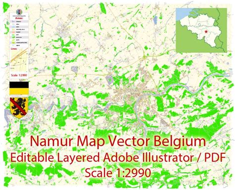 Road Map Namur Belgium – Maps in Vector: Detailed Street Maps ...