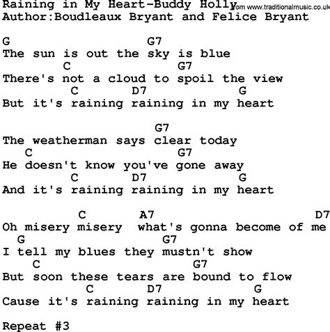 Country Music:Raining In My Heart-Buddy Holly Lyrics and Chords