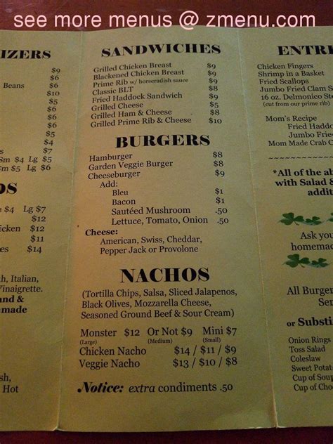 Online Menu of The Shamrock Bar & Grill Restaurant, Saranac Lake, New ...