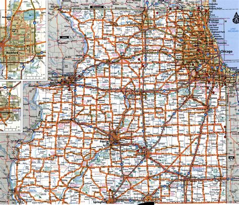 Illinois state highway map with truck routes town area roads map ...