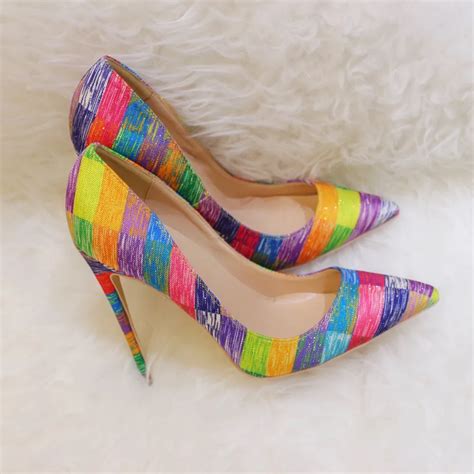 Free shipping fashion women Pumps lady multi color canvas Pointy toe ...