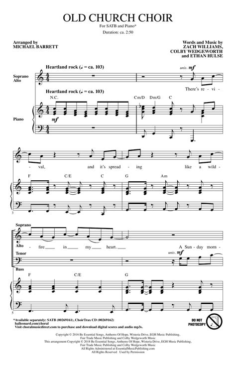 Old Church Choir (arr. Michael Barrett) by Zach Williams Sheet Music ...