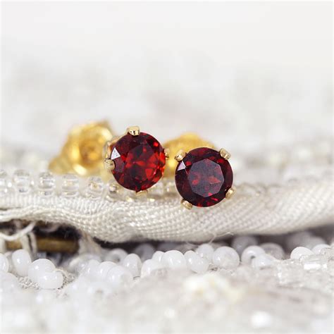 Red Garnet Earrings - Red Stud Earrings