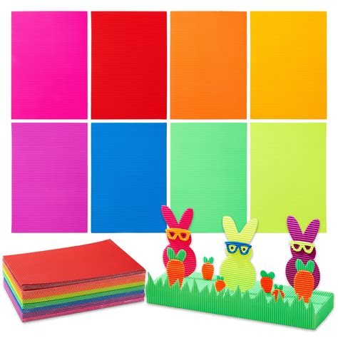 64 Pack Colored Corrugated Cardboard Sheets for Crafts, Art Projects, DIY Signs, 8 Bright Colors ...