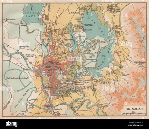 INDIA. Srinagar city & environs plan. Kashmir, 1929 vintage map Stock Photo - Alamy