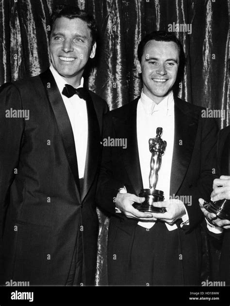 From left: Burt Lancaster, Jack Lemmon at the Academy Awards with his Oscar as Best Supporting ...